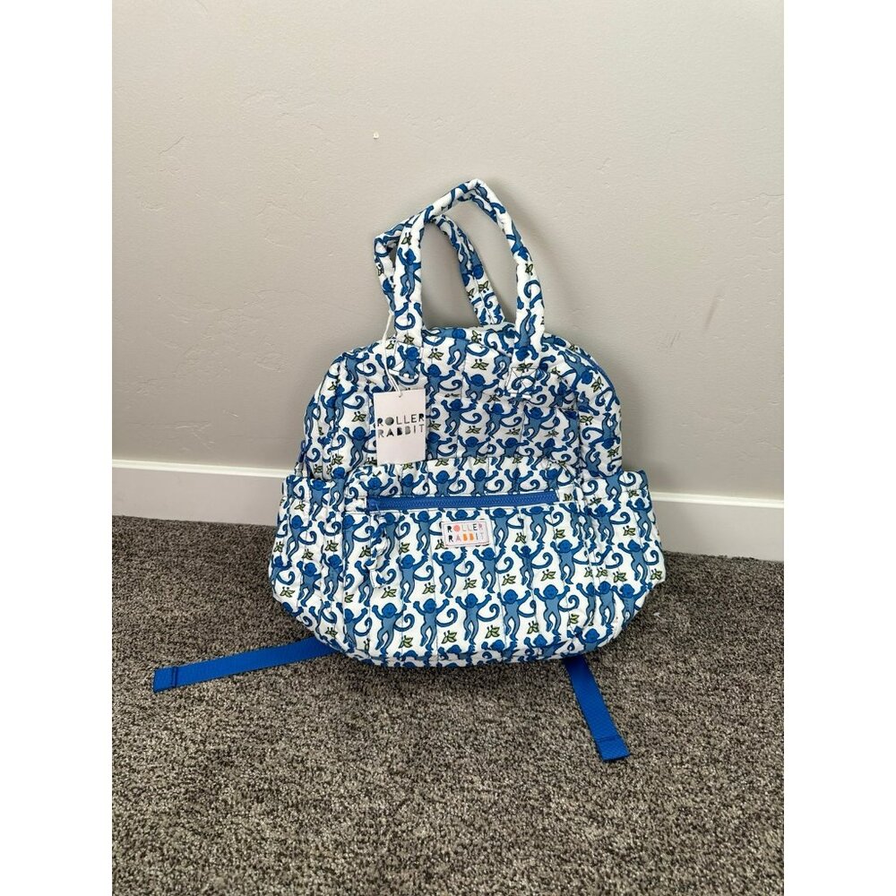 NWT Roberta Roller Rabbit Blue Monkey Quilted Backpack